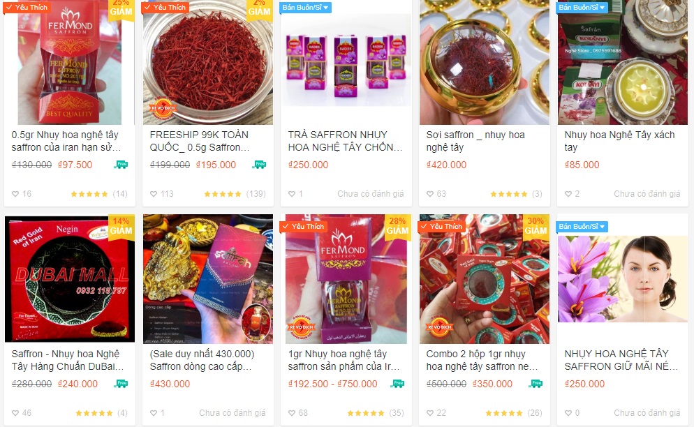 Giá bán nhụy hoa nghệ tây trên Shopee.vn